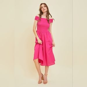 HEYSON Off-Shoulder Smocked Midi Dress